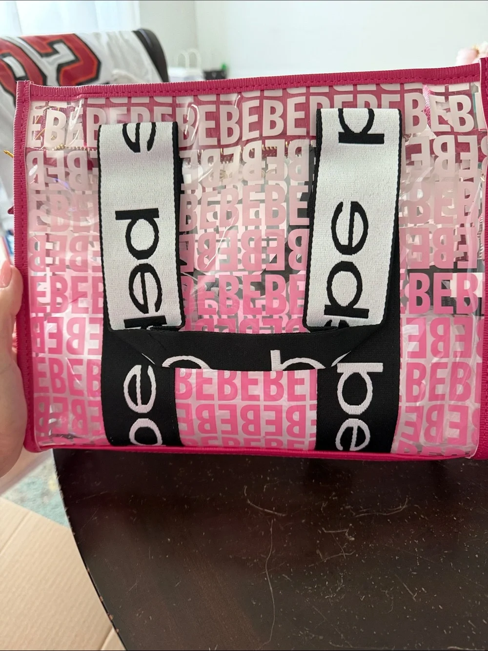 bebe Pink Clear Logo Tote with Removable Pink Pouch